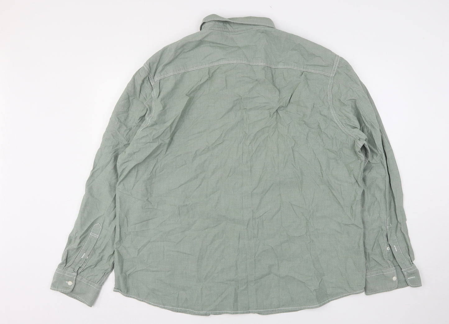 Marks and Spencer Mens Green  Cotton  Button-Up Size 3XL Collared
