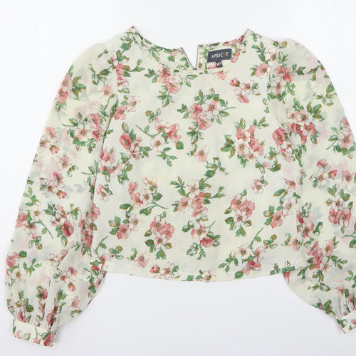 Apricot Womens Beige Floral Polyester Basic Blouse Size M Round Neck