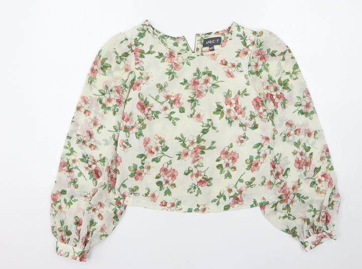 Apricot Womens Beige Floral Polyester Basic Blouse Size M Round Neck