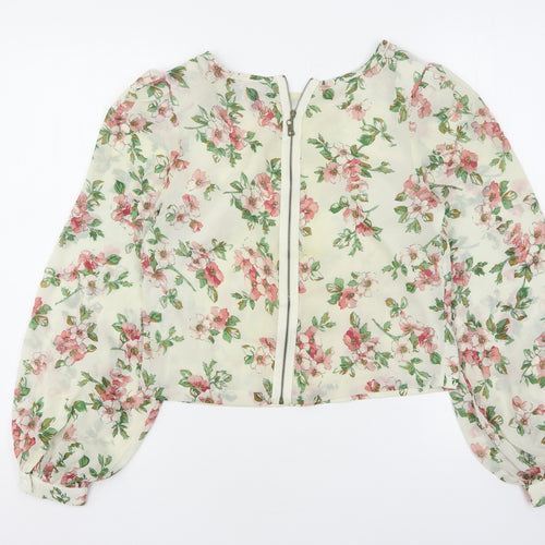 Apricot Womens Beige Floral Polyester Basic Blouse Size M Round Neck