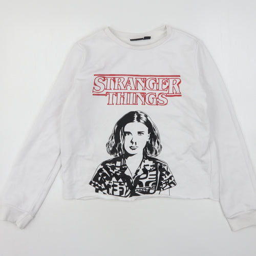 Primark Womens White  Cotton Pullover Sweatshirt Size 10   - Stranger Things