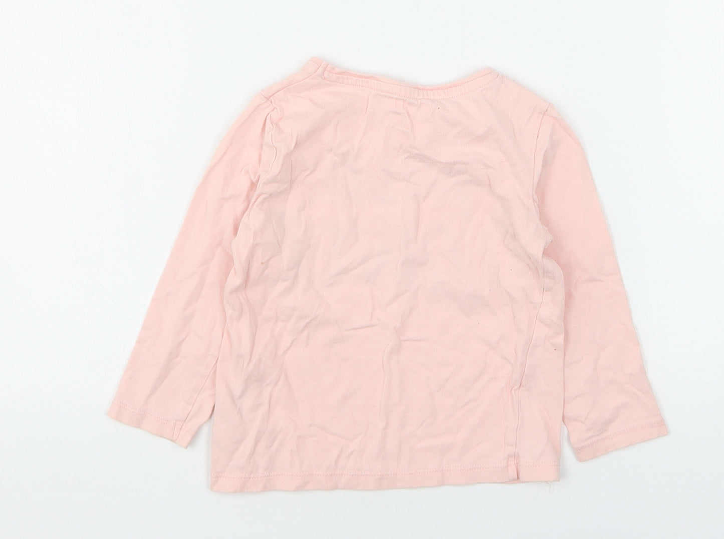 F&F Girls Pink Floral Cotton Basic T-Shirt Size 2-3 Years Round Neck