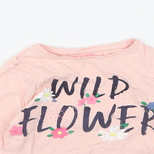 F&F Girls Pink Floral Cotton Basic T-Shirt Size 2-3 Years Round Neck