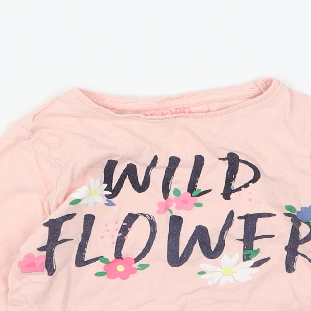 F&F Girls Pink Floral Cotton Basic T-Shirt Size 2-3 Years Round Neck