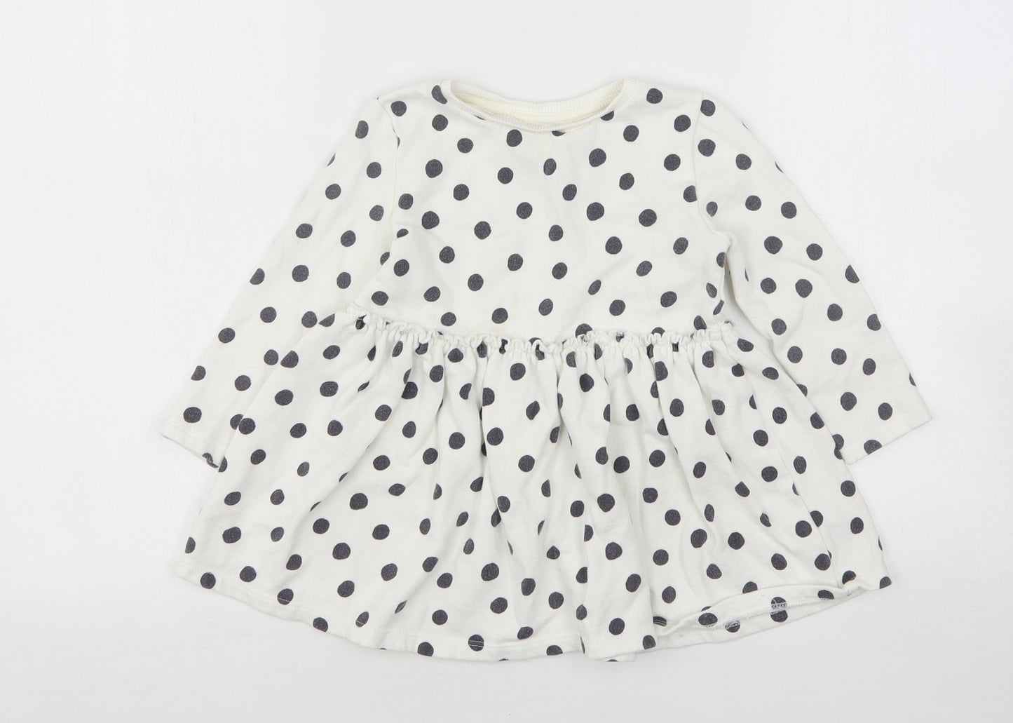 F&F Girls White Polka Dot Cotton Jumper Dress  Size 2-3 Years  Round Neck