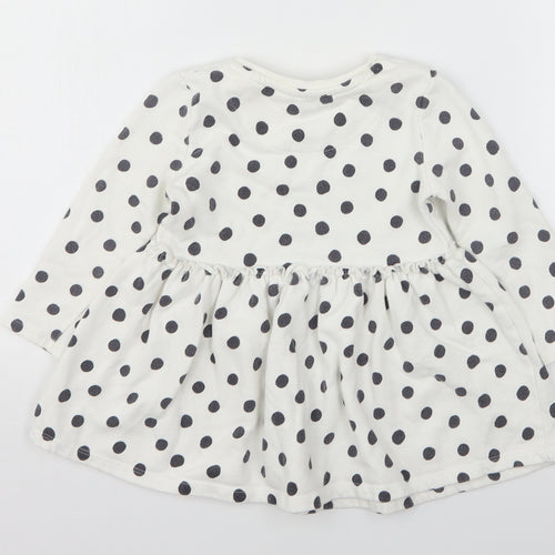 F&F Girls White Polka Dot Cotton Jumper Dress  Size 2-3 Years  Round Neck