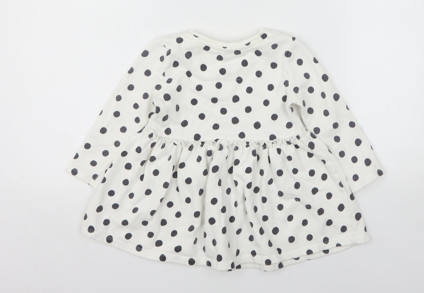 F&F Girls White Polka Dot Cotton Jumper Dress  Size 2-3 Years  Round Neck