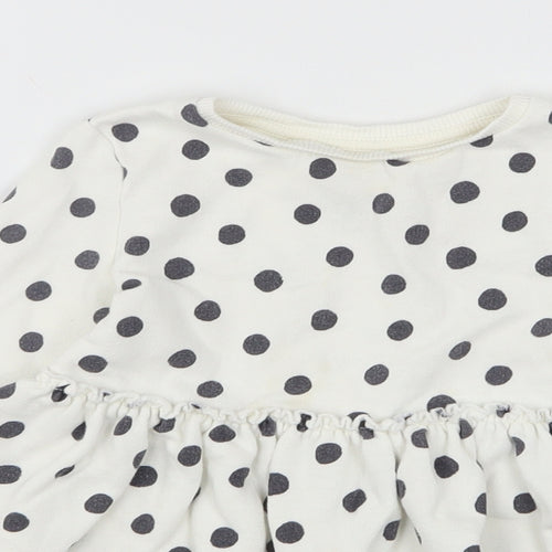 F&F Girls White Polka Dot Cotton Jumper Dress  Size 2-3 Years  Round Neck