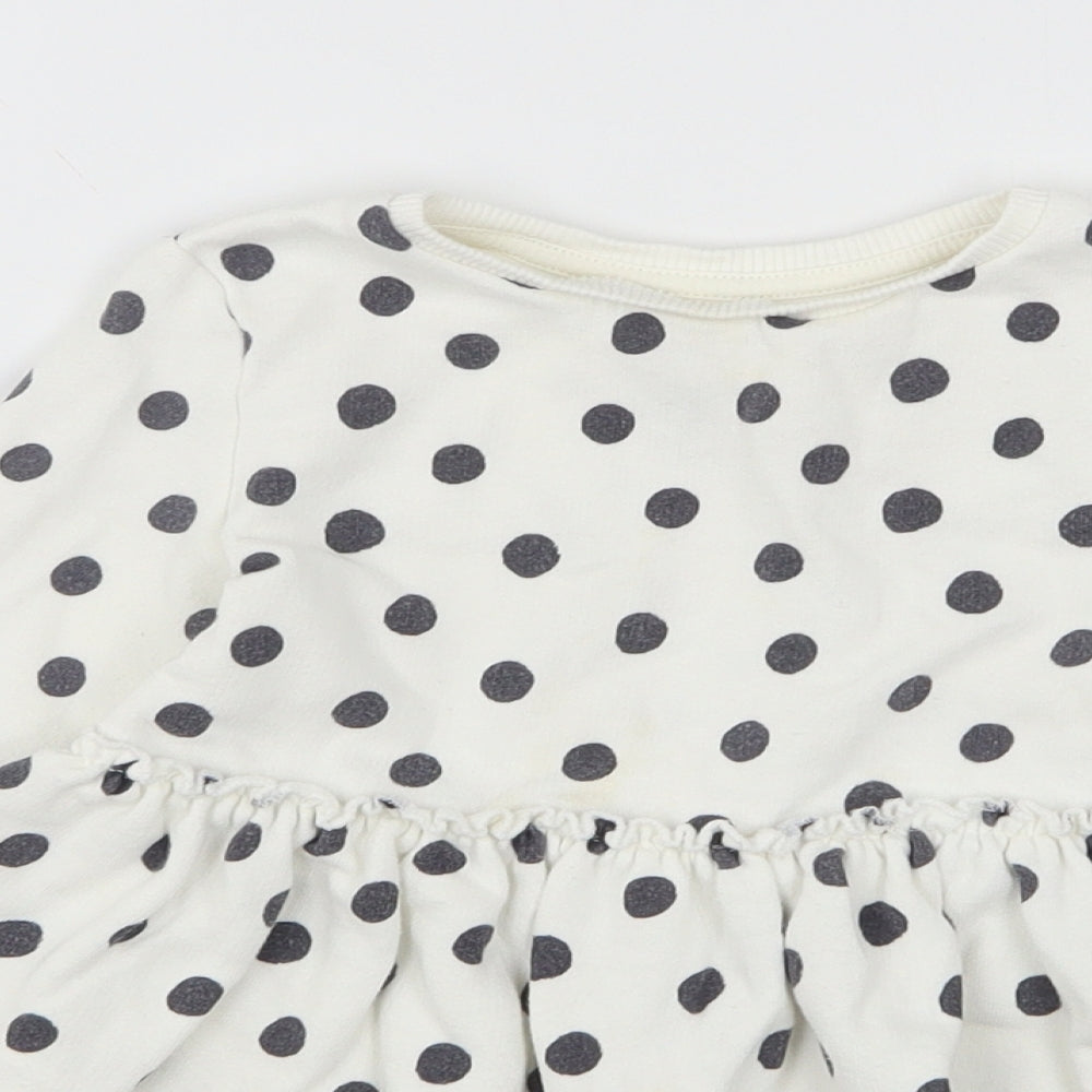 F&F Girls White Polka Dot Cotton Jumper Dress  Size 2-3 Years  Round Neck