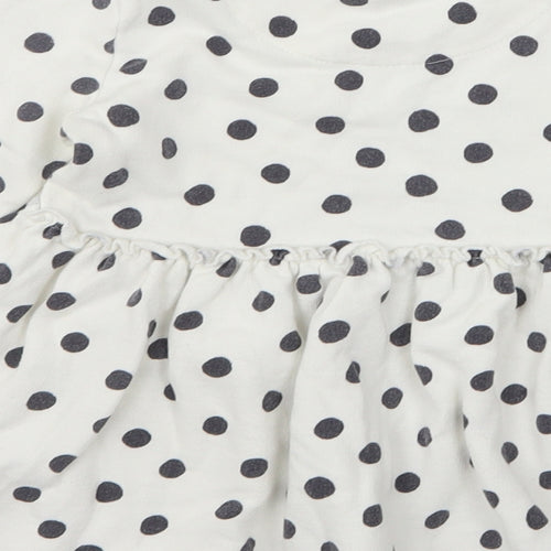 F&F Girls White Polka Dot Cotton Jumper Dress  Size 2-3 Years  Round Neck