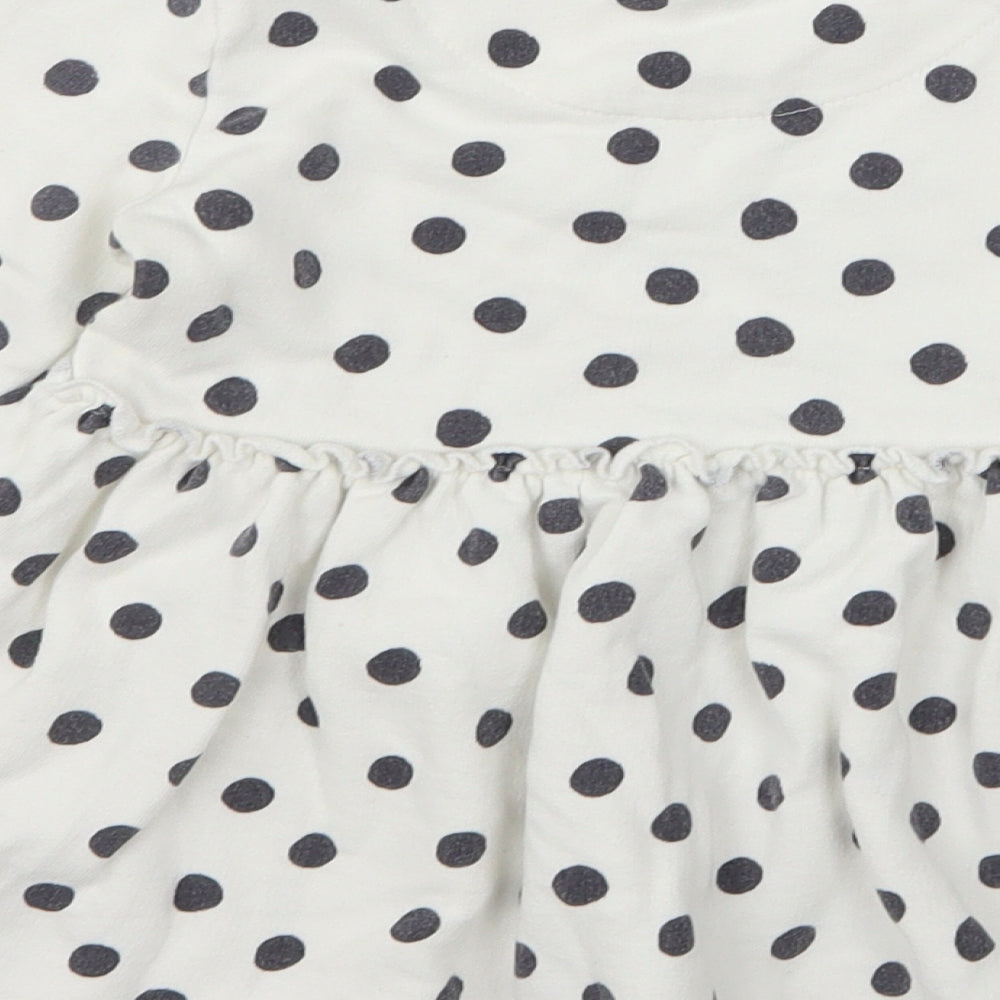 F&F Girls White Polka Dot Cotton Jumper Dress  Size 2-3 Years  Round Neck