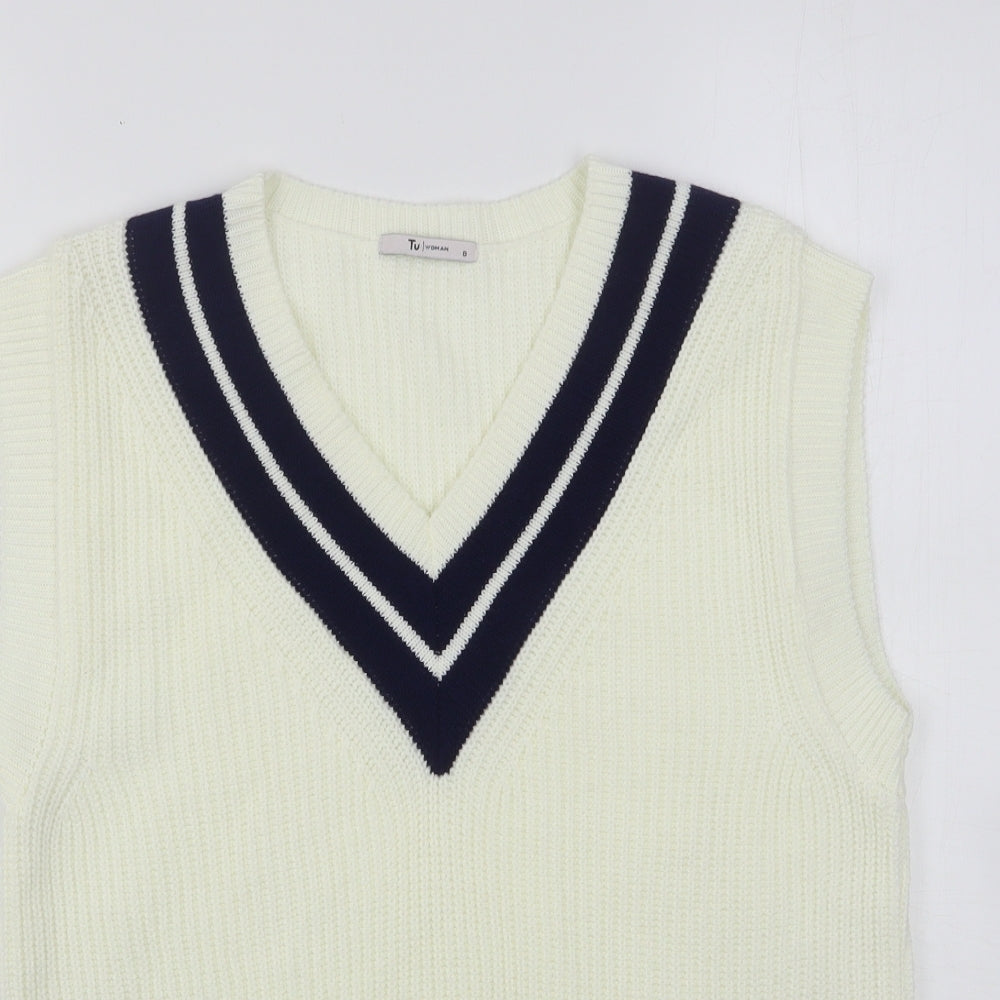 TU Womens Ivory V-Neck  Acrylic Vest Jumper Size 8