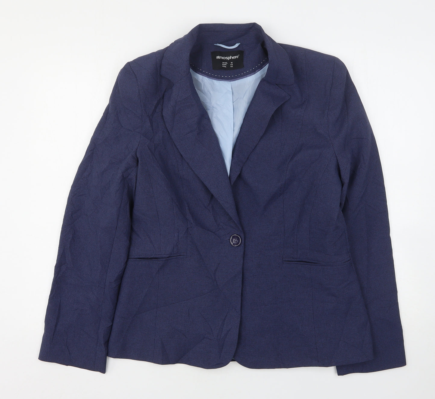 Atmosphere Womens Blue Check Polyester Jacket Blazer Size 16