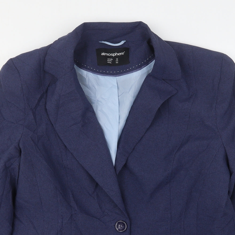 Atmosphere Womens Blue Check Polyester Jacket Blazer Size 16