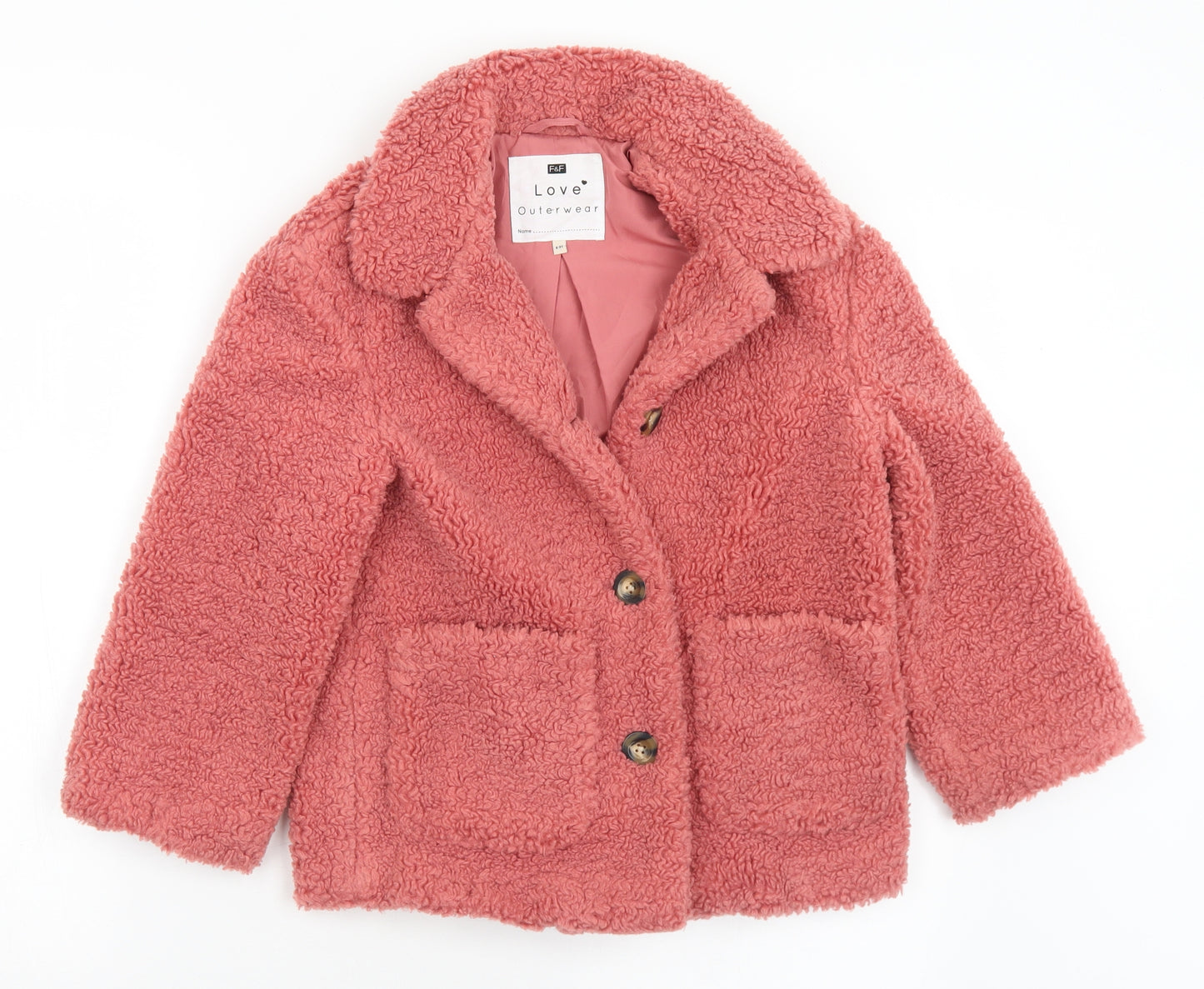 F&F Girls Pink   Overcoat Coat Size 8-9 Years  Button