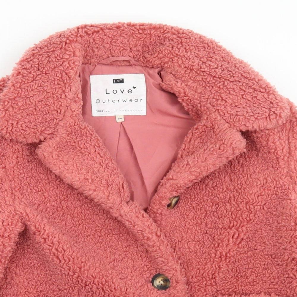 F&F Girls Pink   Overcoat Coat Size 8-9 Years  Button