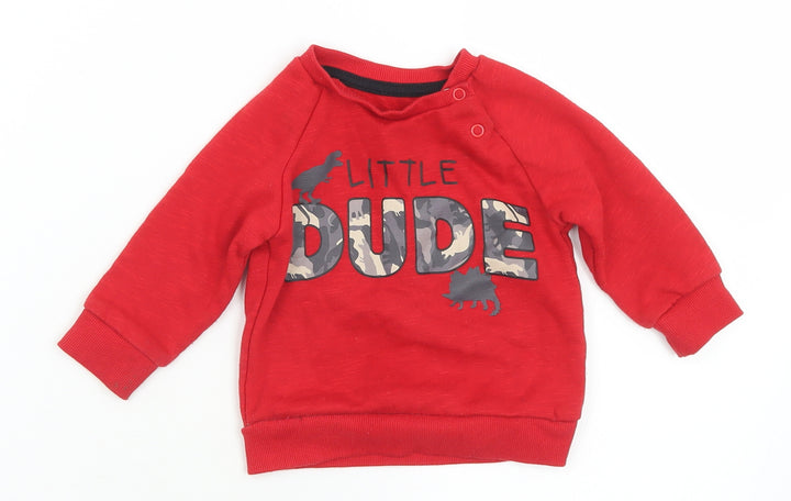 Primark Boys Red Camouflage Cotton Pullover Jumper Size 6-9 Months Snap - Little Dude