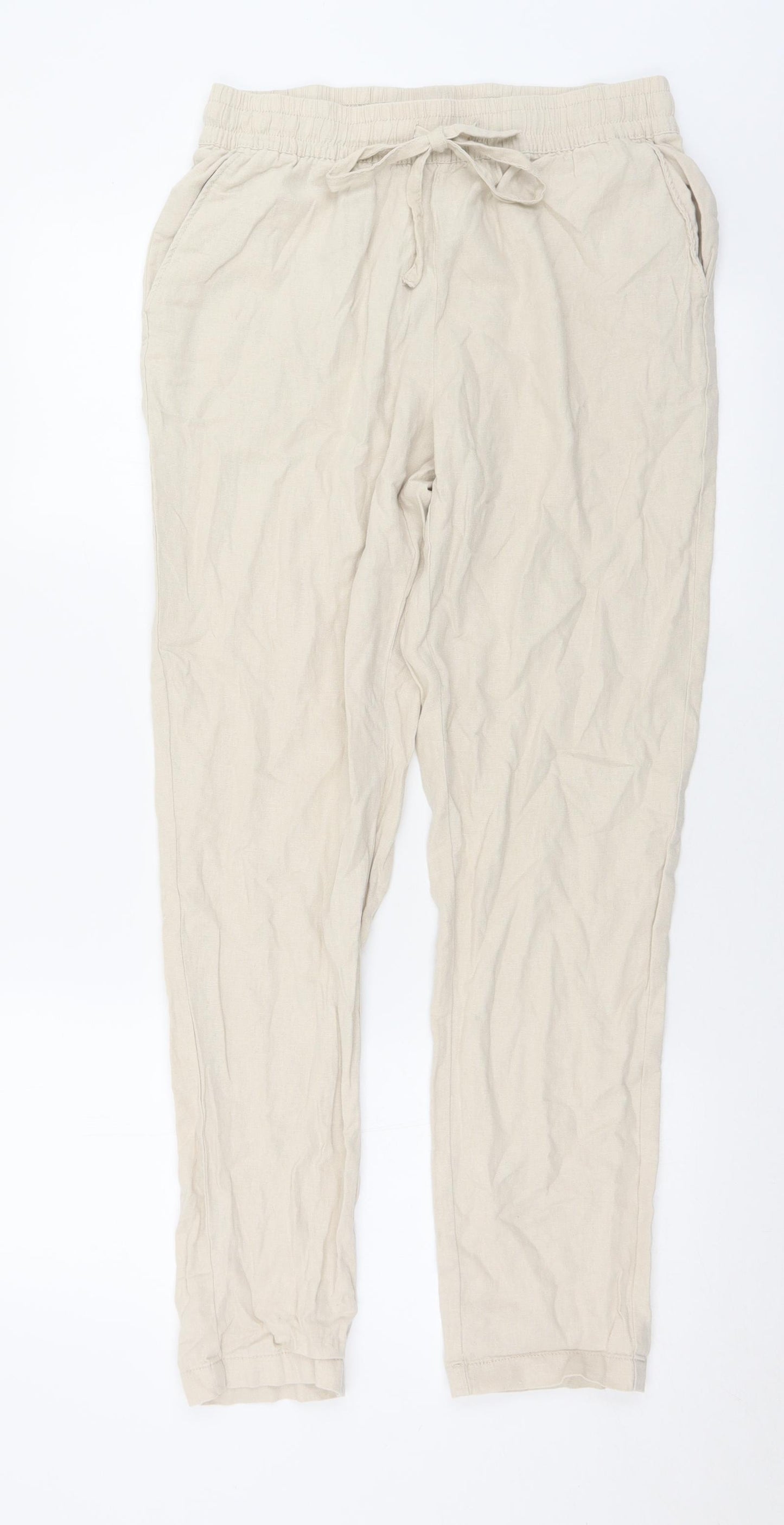 Primark Womens Beige  Linen Jogger Trousers Size 10 L29 in Regular Drawstring