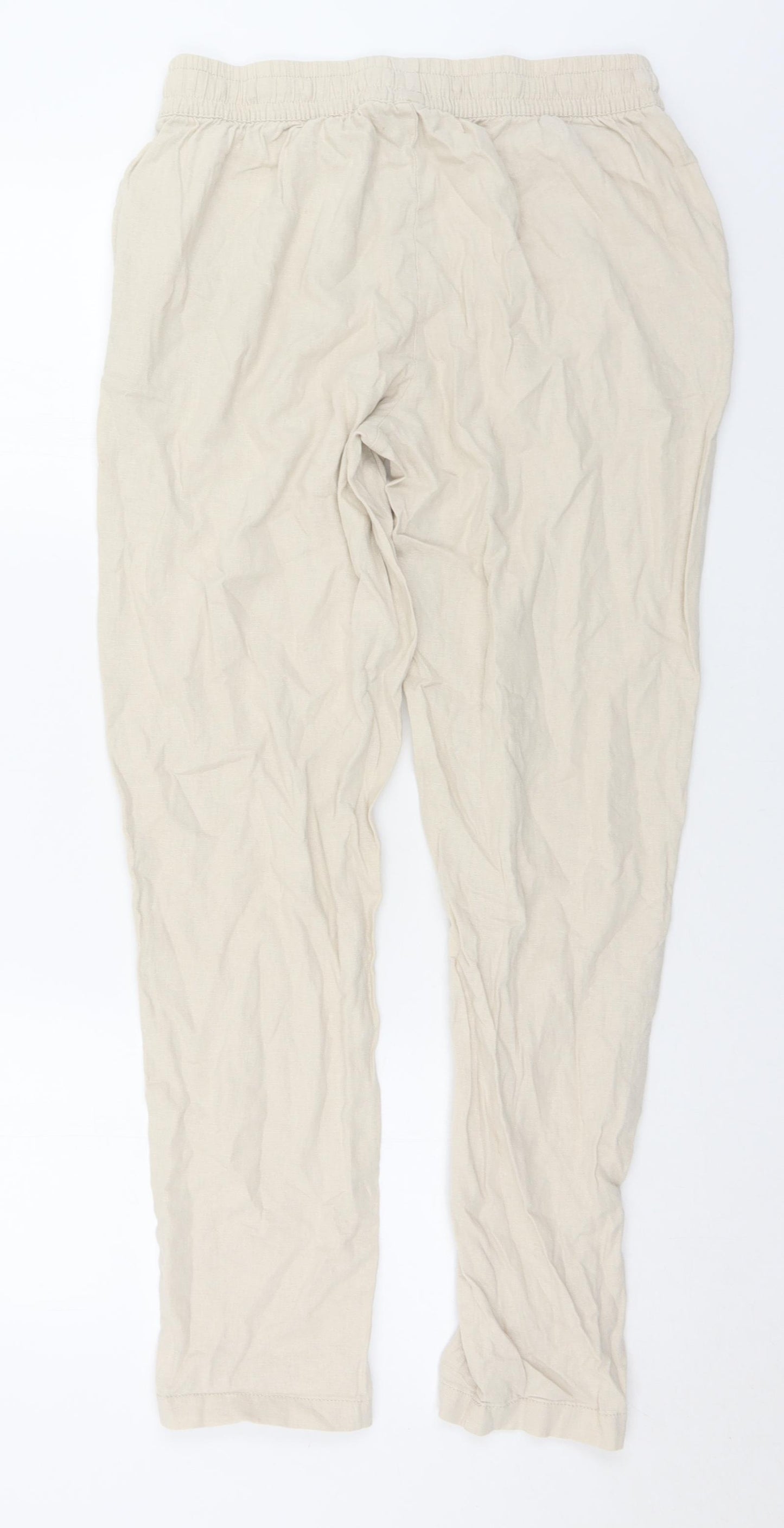 Primark Womens Beige  Linen Jogger Trousers Size 10 L29 in Regular Drawstring