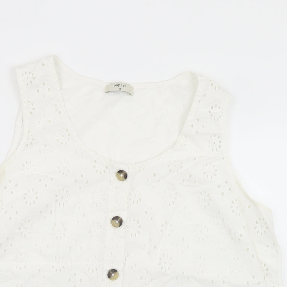 Papaya Womens White  Cotton Basic Tank Size 18 Scoop Neck