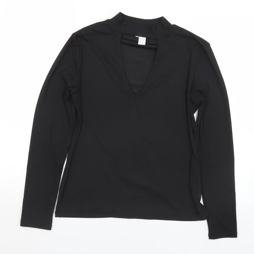 H&M Womens Black  Polyester Basic T-Shirt Size L Mock Neck
