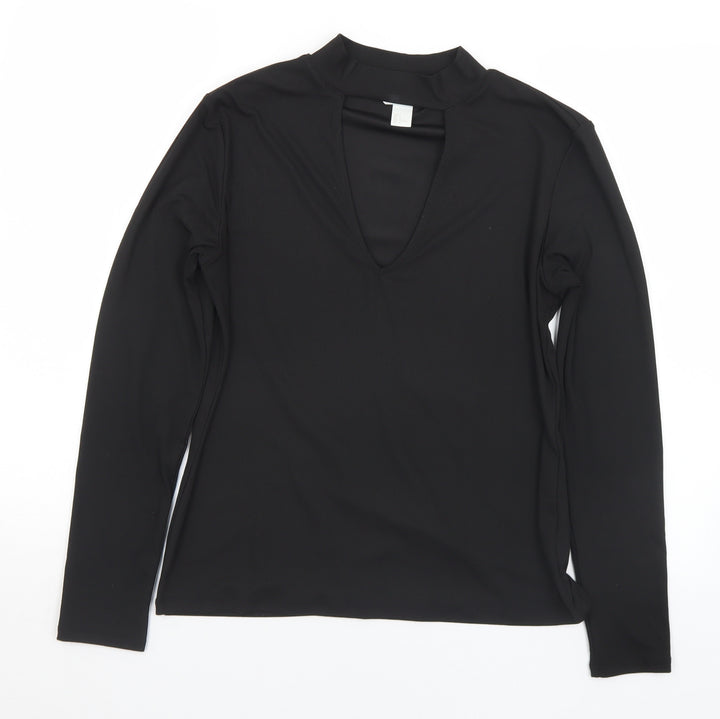 H&M Womens Black  Polyester Basic T-Shirt Size L Mock Neck