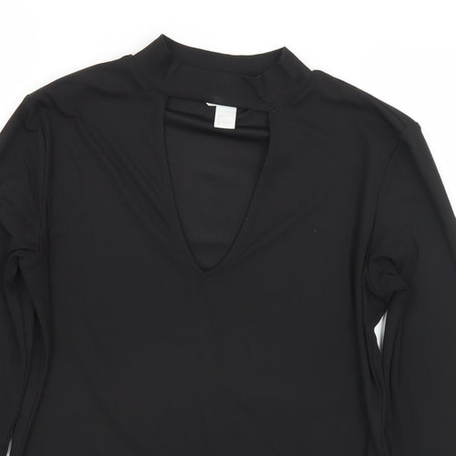 H&M Womens Black  Polyester Basic T-Shirt Size L Mock Neck