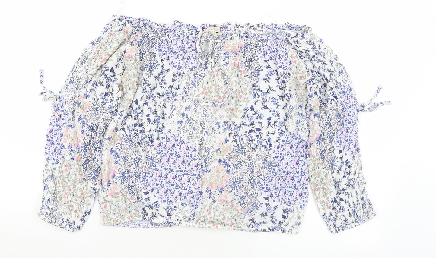 F&F Womens Multicoloured Floral Viscose Basic Blouse Size 12 Off the Shoulder