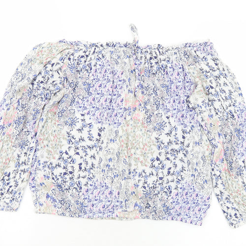 F&F Womens Multicoloured Floral Viscose Basic Blouse Size 12 Off the Shoulder