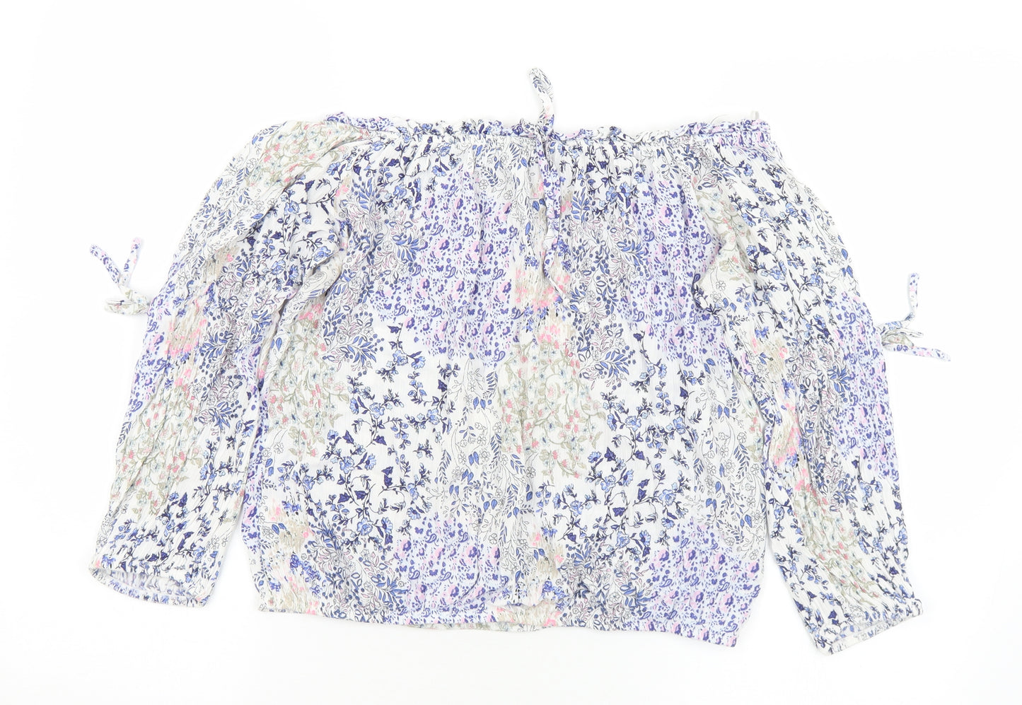 F&F Womens Multicoloured Floral Viscose Basic Blouse Size 12 Off the Shoulder