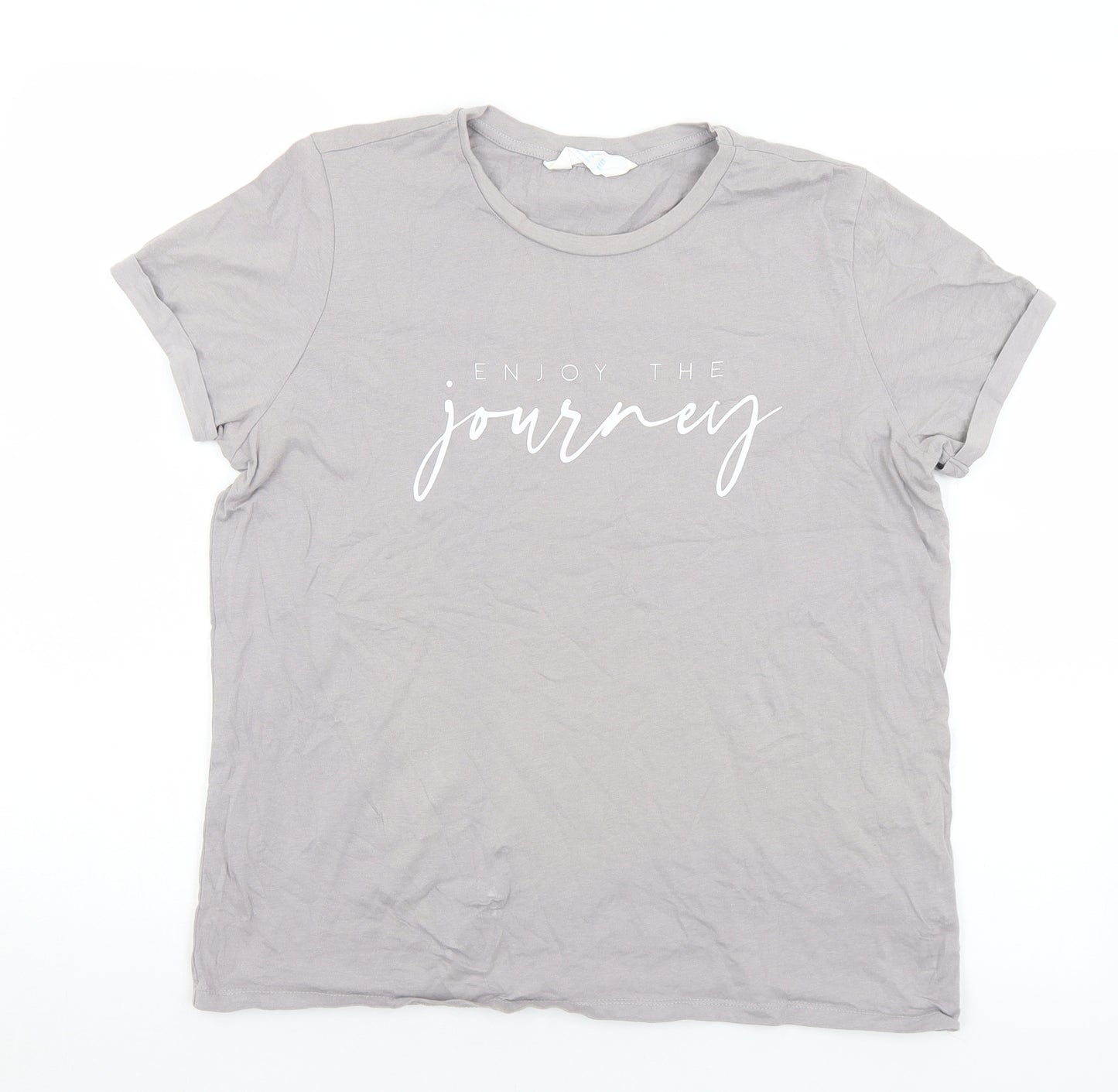 Primark Womens Grey  Cotton Basic T-Shirt Size 12 Round Neck - Enjoy the journey