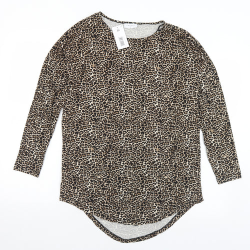 Matalan Womens Brown Animal Print Viscose Basic T-Shirt Size M Round Neck
