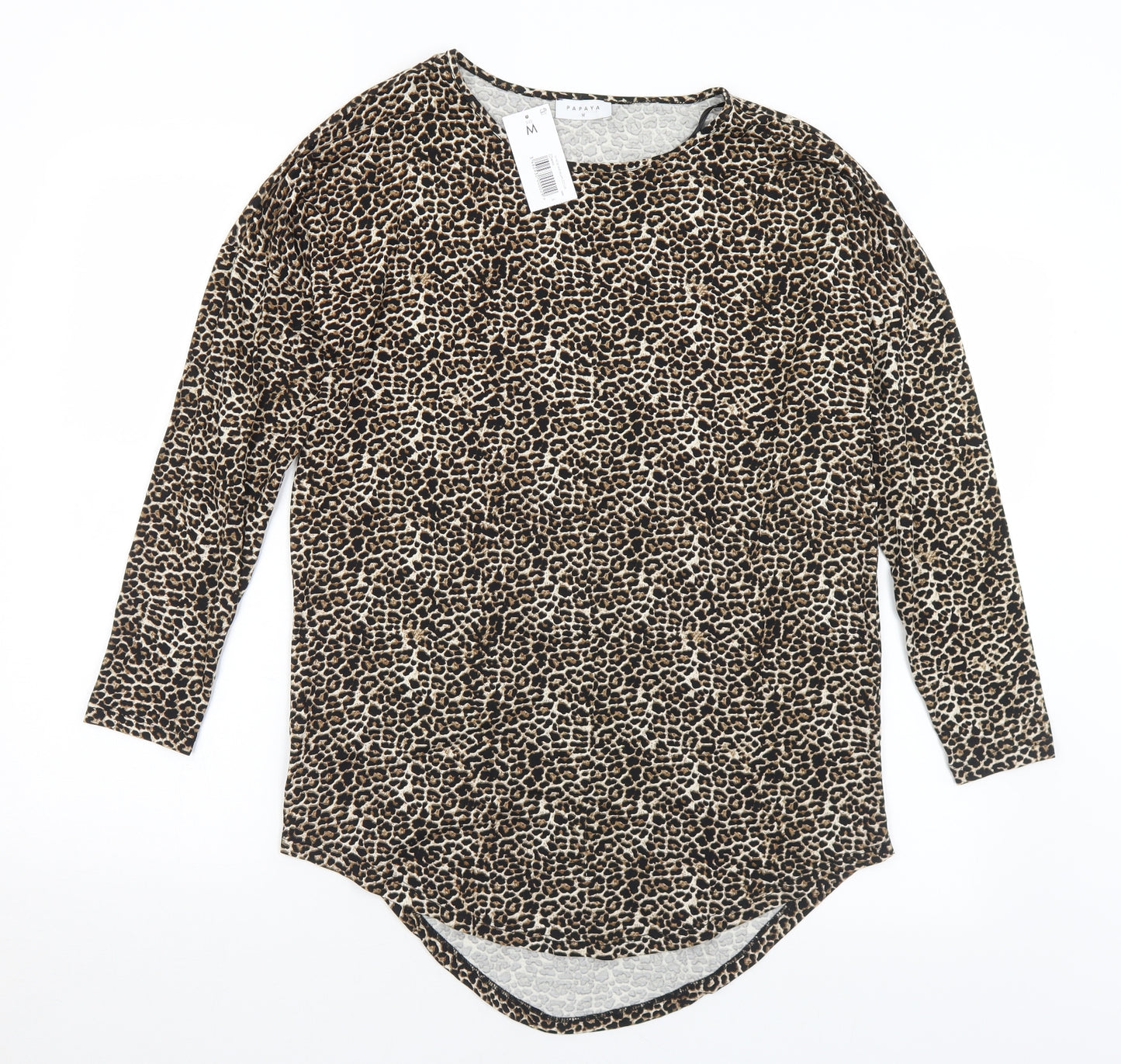 Matalan Womens Brown Animal Print Viscose Basic T-Shirt Size M Round Neck