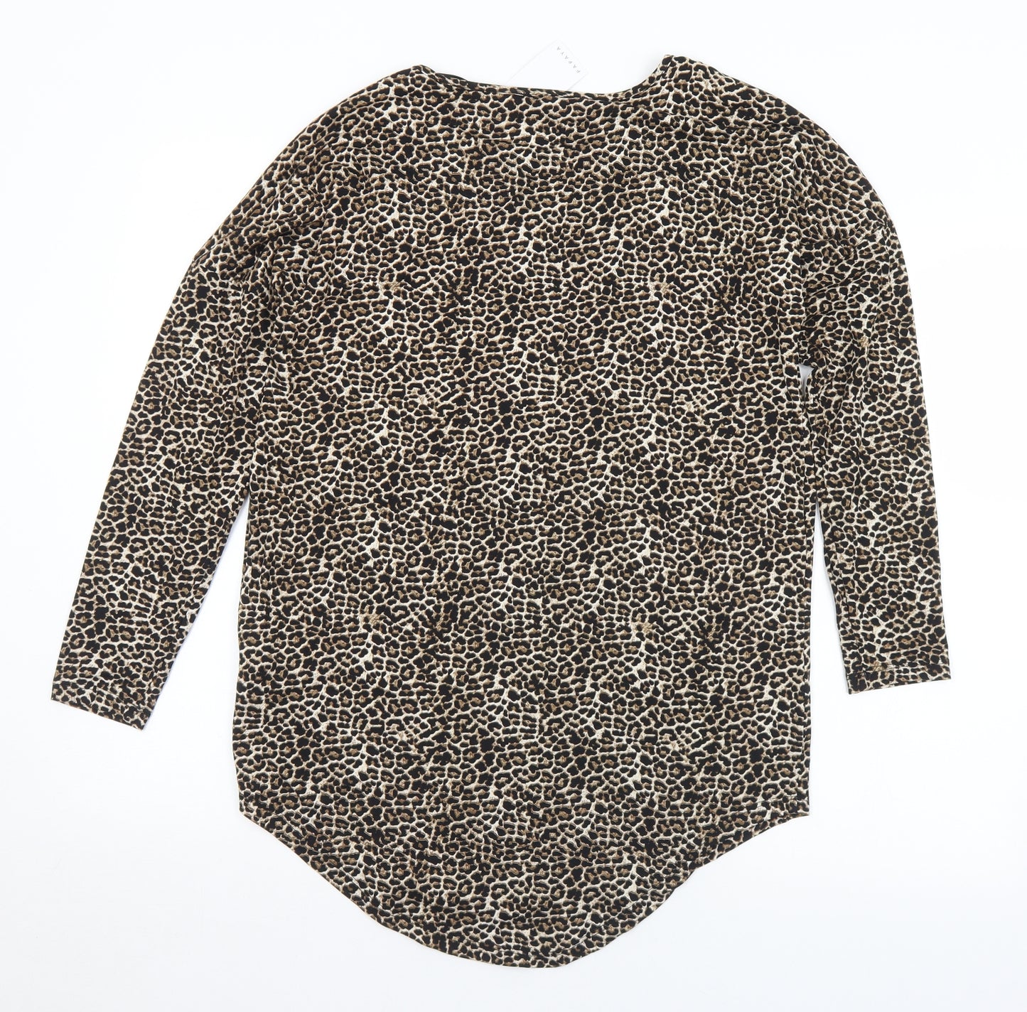 Matalan Womens Brown Animal Print Viscose Basic T-Shirt Size M Round Neck