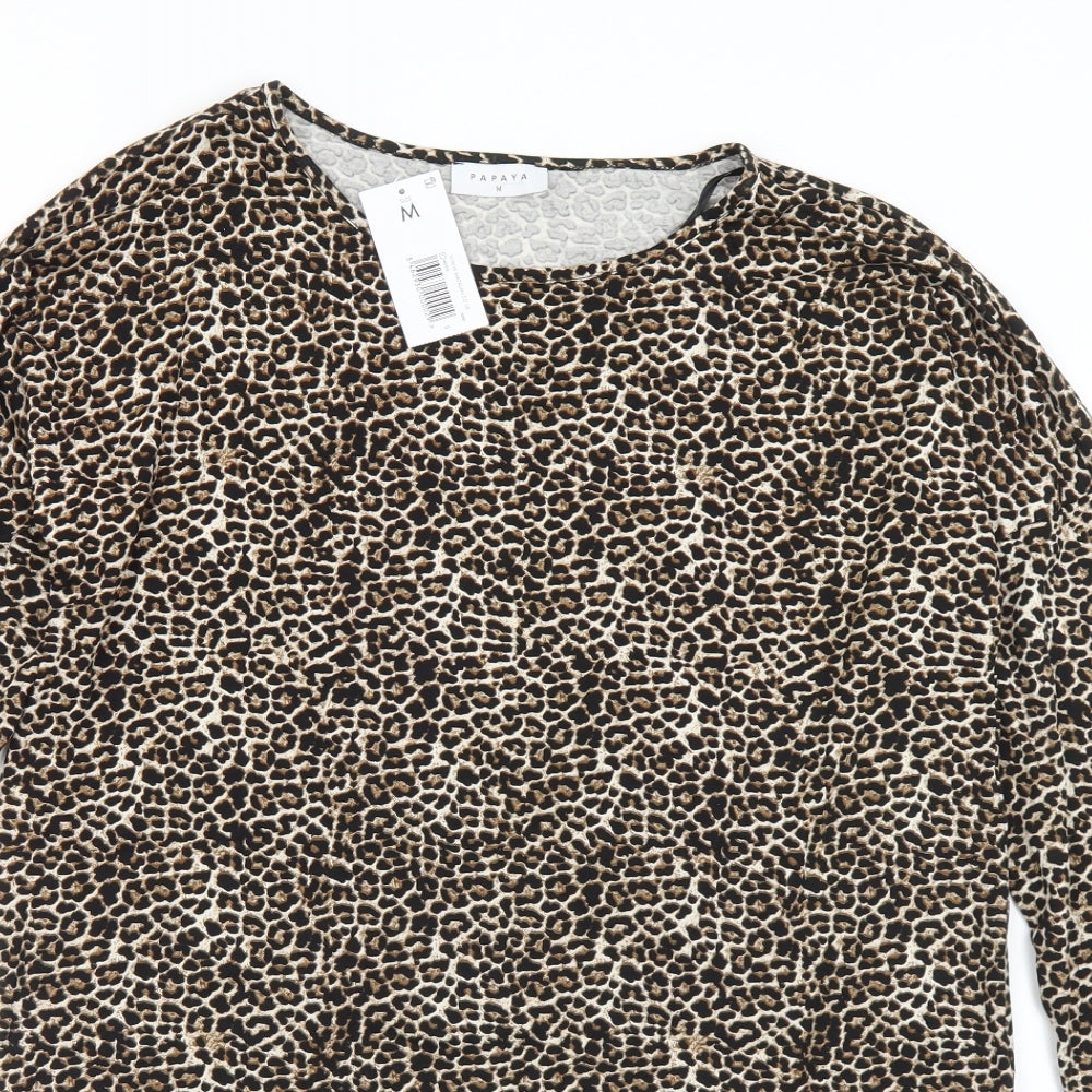 Matalan Womens Brown Animal Print Viscose Basic T-Shirt Size M Round Neck