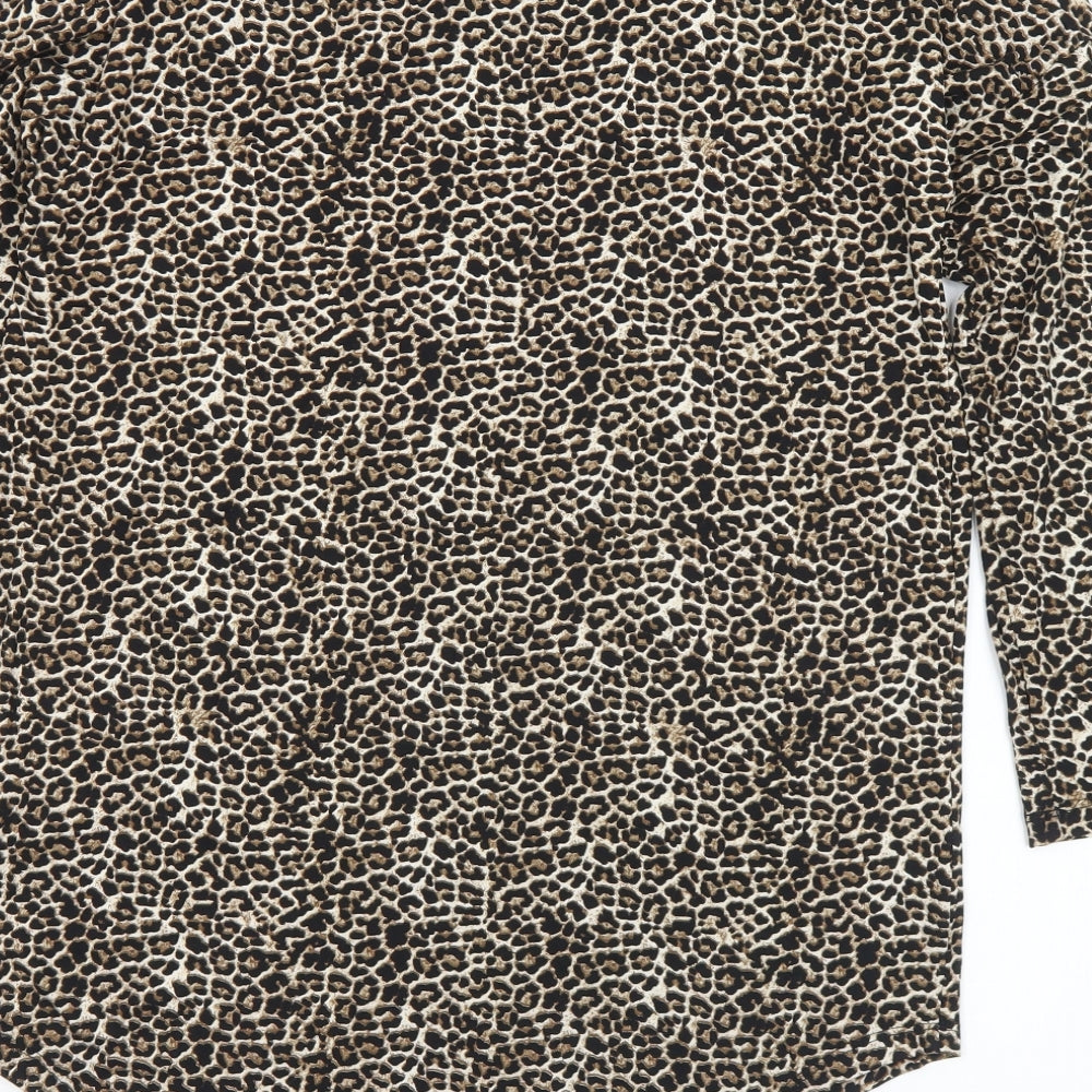 Matalan Womens Brown Animal Print Viscose Basic T-Shirt Size M Round Neck
