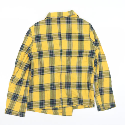 SheIn Womens Yellow Collared Plaid Cotton Cardigan Jumper Size M