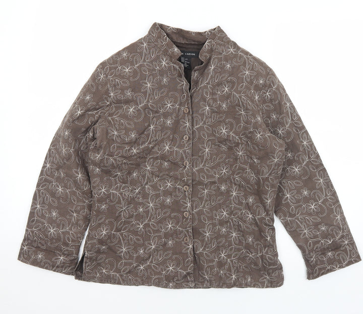 Anne Carson Womens Brown Floral Jacket Size S Button