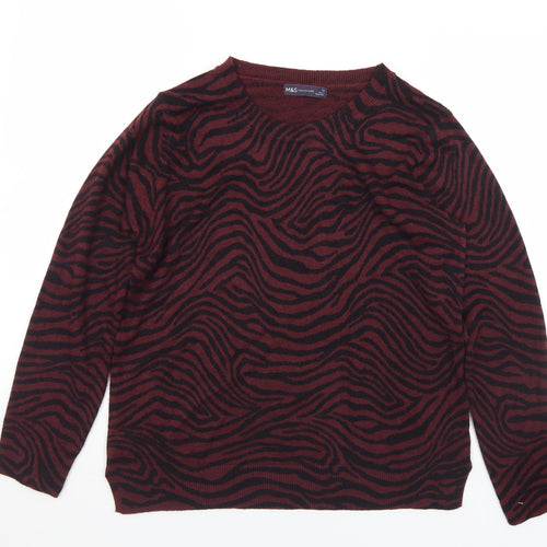 Marks and Spencer Womens Purple Crew Neck Animal Print Acrylic Pullover Jumper Size 14