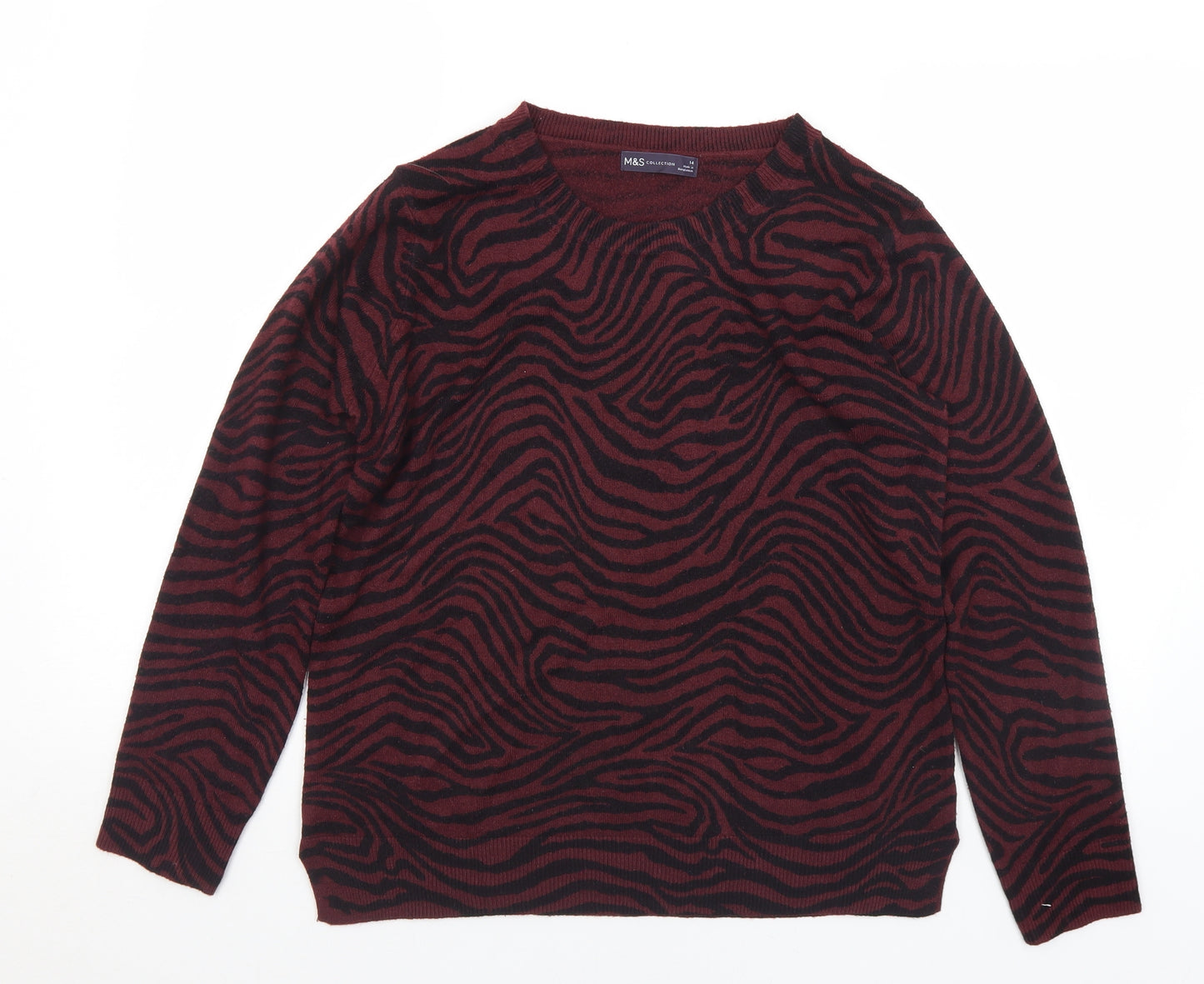 Marks and Spencer Womens Purple Crew Neck Animal Print Acrylic Pullover Jumper Size 14