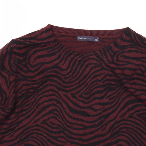 Marks and Spencer Womens Purple Crew Neck Animal Print Acrylic Pullover Jumper Size 14
