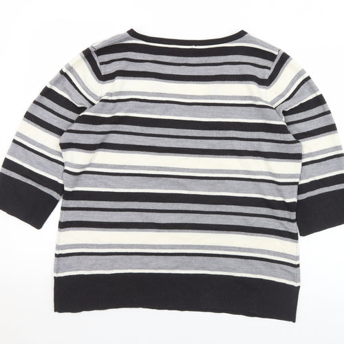 F&F Womens Multicoloured V-Neck Striped Acrylic Pullover Jumper Size 18