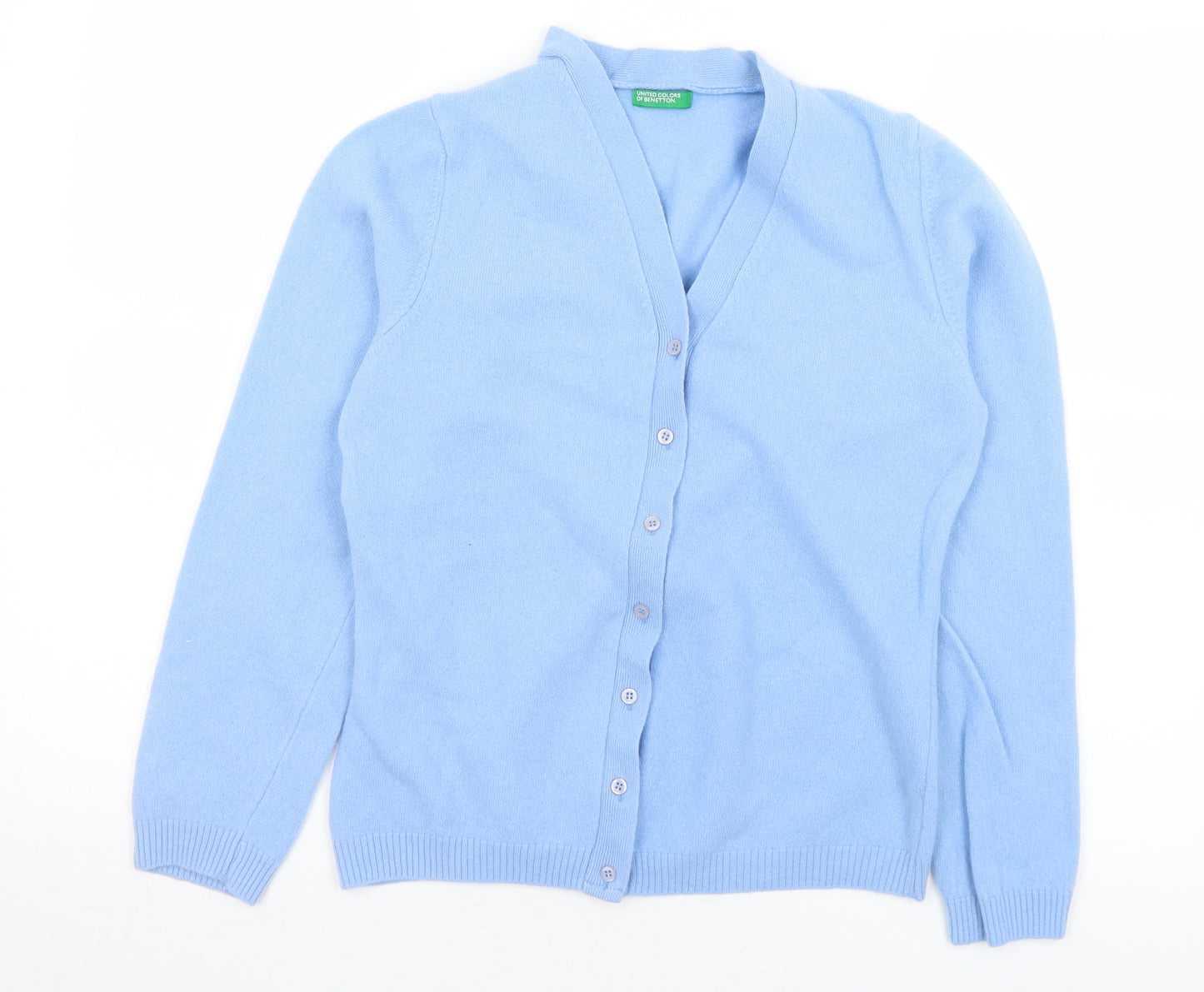 United Colors of Benetton Womens Blue V-Neck  Wool Cardigan Jumper Size L