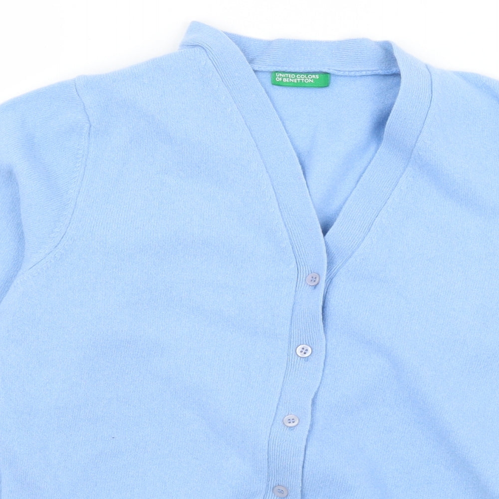 United Colors of Benetton Womens Blue V-Neck  Wool Cardigan Jumper Size L