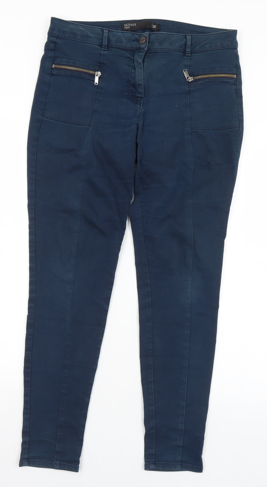 NEXT Womens Blue  Cotton Skinny Jeans Size 12 L29 in Regular Button
