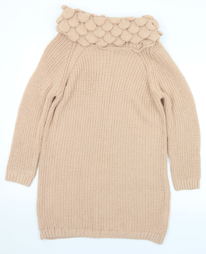 Piano Womens Beige Roll Neck  Acrylic Pullover Jumper Size M
