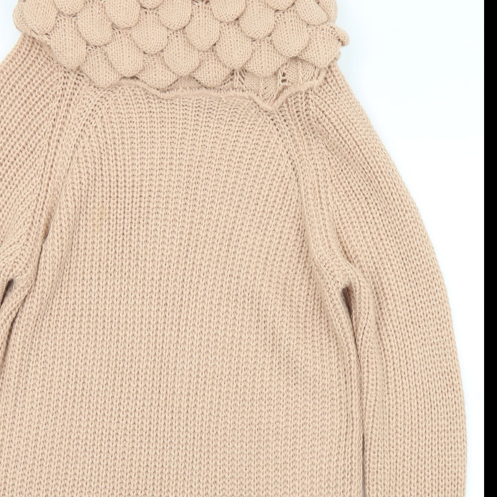 Piano Womens Beige Roll Neck  Acrylic Pullover Jumper Size M