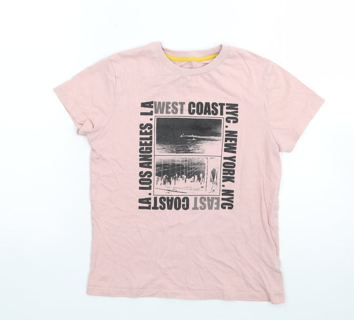 Marks and Spencer Boys Pink  100% Cotton Jersey T-Shirt Size 8-9 Years Crew Neck Pullover
