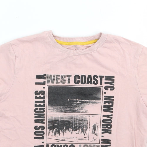 Marks and Spencer Boys Pink  100% Cotton Jersey T-Shirt Size 8-9 Years Crew Neck Pullover