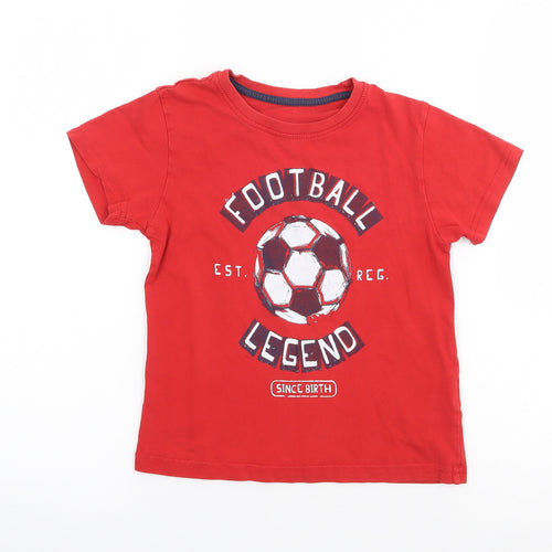 Primark Boys Red  100% Cotton Jersey T-Shirt Size 5-6 Years Crew Neck Pullover - Football